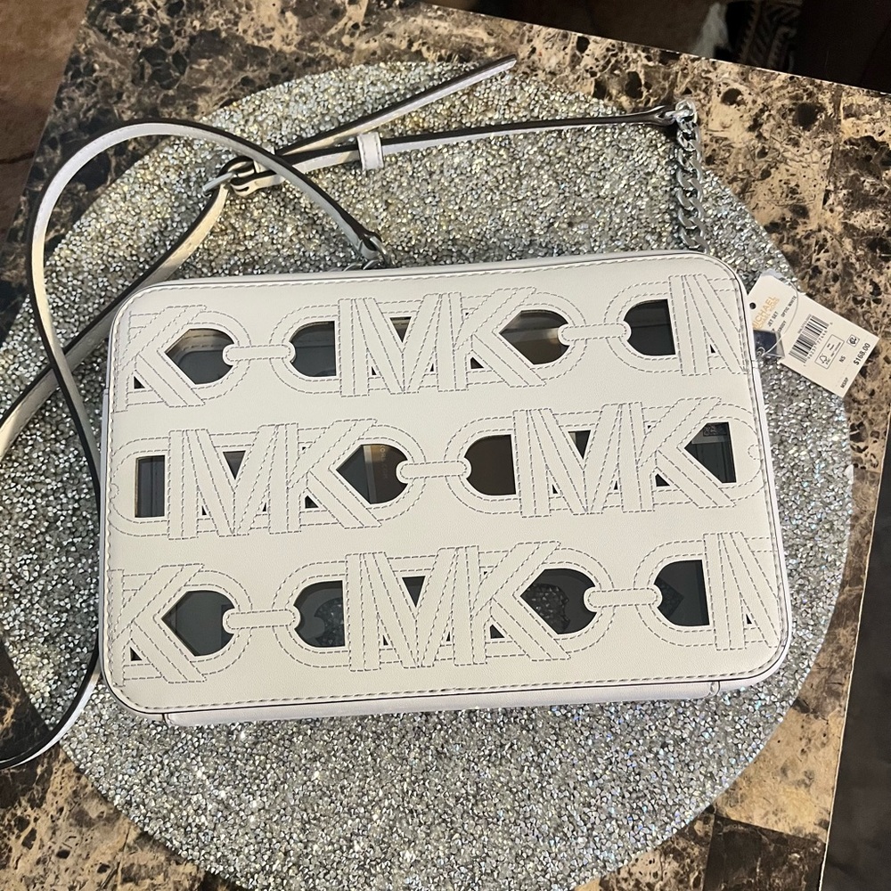 Michael Kors White Leather with Cutouts Crossbody Bag Brand New With Tags